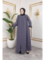 Robalı Medine İpeği Kumaş Rahat/Salaş Kesim Ferace - Gri / F142