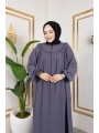 Robalı Medine İpeği Kumaş Rahat/Salaş Kesim Ferace - Gri / F142