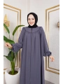 Robalı Medine İpeği Kumaş Rahat/Salaş Kesim Ferace - Gri / F142