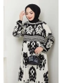 Renkli Desenli Viskon Elbise - Siyah / E0122