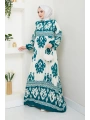 Renkli Desenli Viskon Elbise - Su Yeşili / E0122