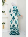 Renkli Desenli Viskon Elbise - Su Yeşili / E0122
