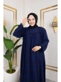 Robalı Desenli Viskon Elbise - Mavi / E0126
