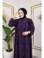 Robalı Desenli Viskon Elbise - Mor / E0126