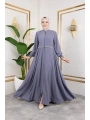 Yaka Ve Bel Nakış Detaylı Ferace - Gri / F0143