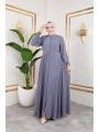 Yaka Ve Bel Nakış Detaylı Ferace - Gri / F0143