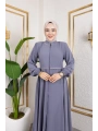 Yaka Ve Bel Nakış Detaylı Ferace - Gri / F0143