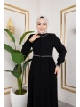 Yaka Ve Bel Nakış Detaylı Ferace - Siyah / F0143
