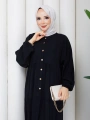 Yarım Düğmeli Viskon Kat Katlı Salaş Elbise - Siyah / E0134