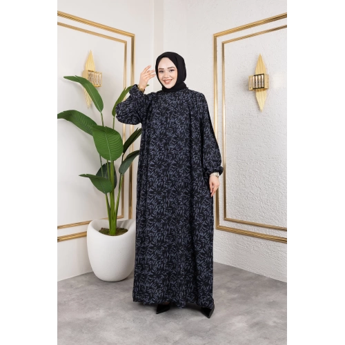 Robalı Desenli Viskon Elbise - Gri / E0126