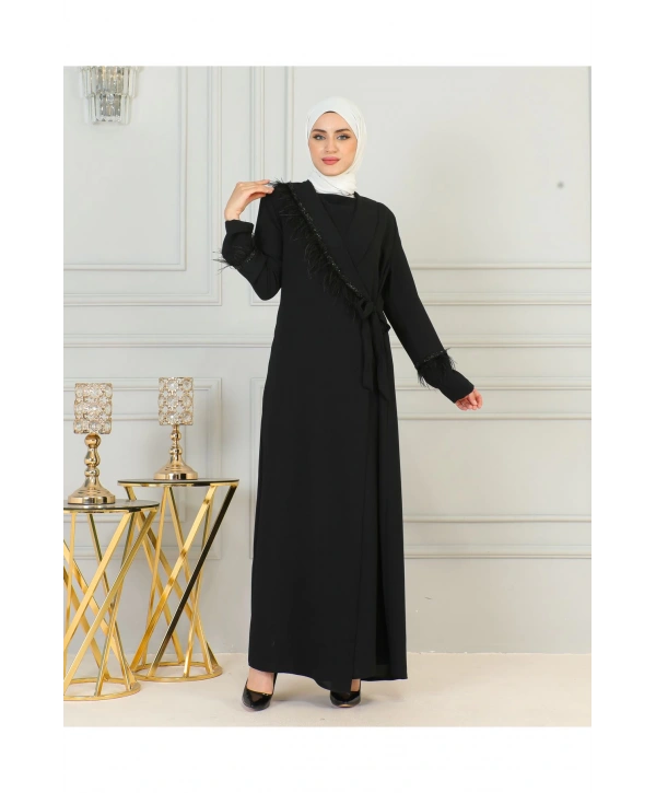 Taş Ve Püskül Detaylı Ferace- Sİyah