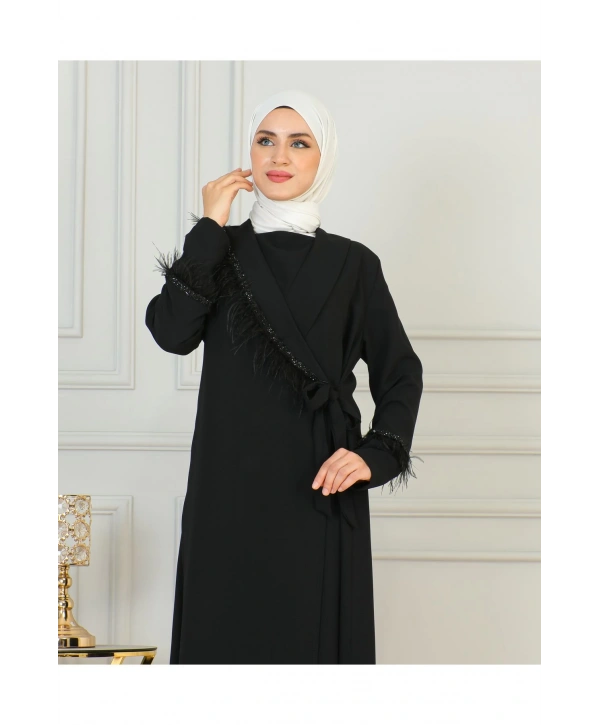 Taş Ve Püskül Detaylı Ferace- Sİyah