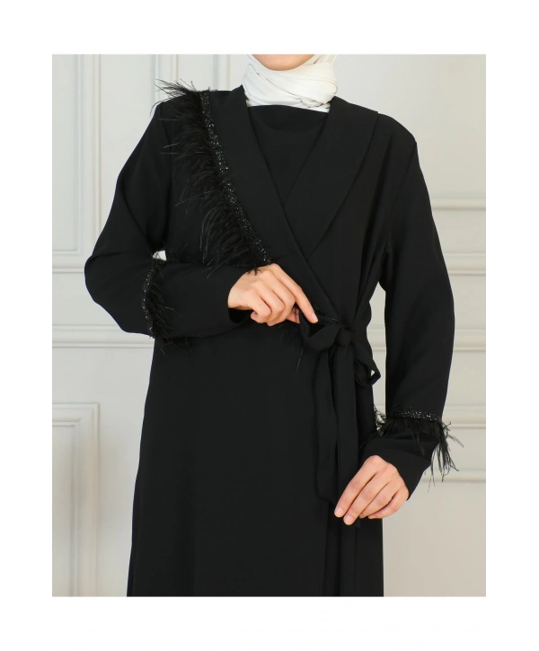 Taş Ve Püskül Detaylı Ferace- Sİyah