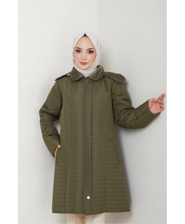 İçi Kürklü Kapüşonlu Mont / Haki - M0103