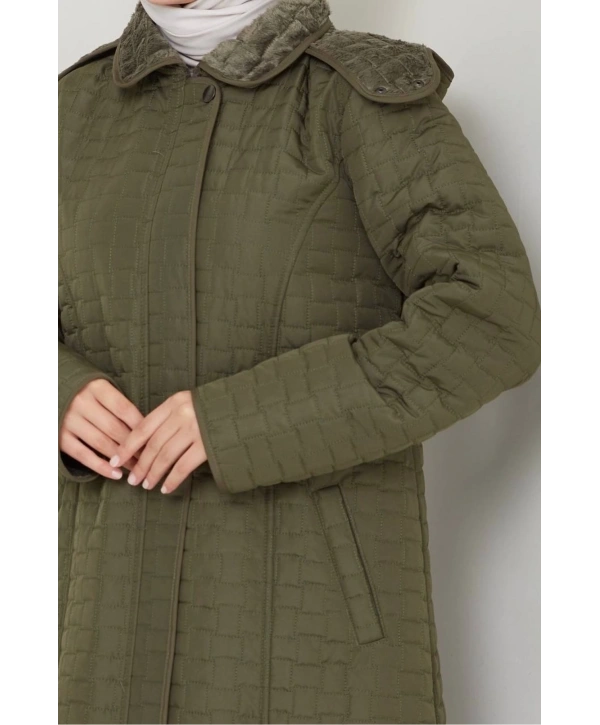 İçi Kürklü Kapüşonlu Mont / Haki - M0103