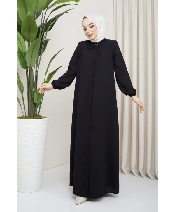 Salaş Kesim Yakası Bağcıklı Tesettür Ferace