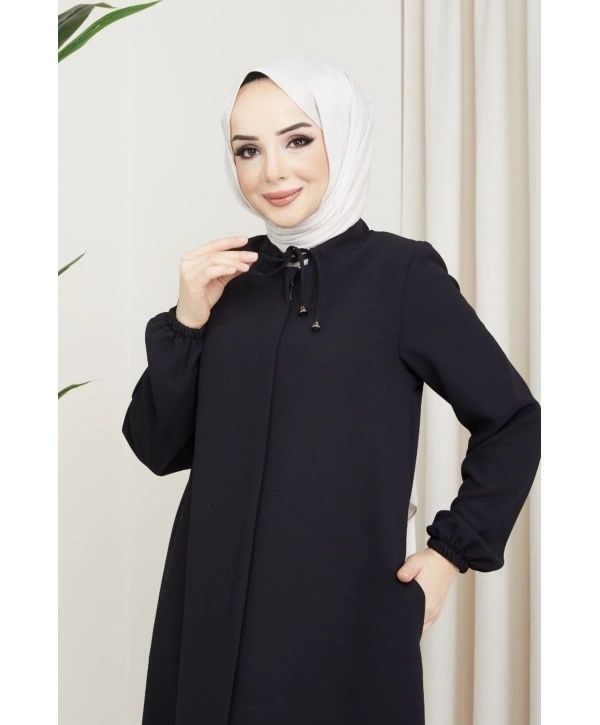 Salaş Kesim Yakası Bağcıklı Tesettür Ferace