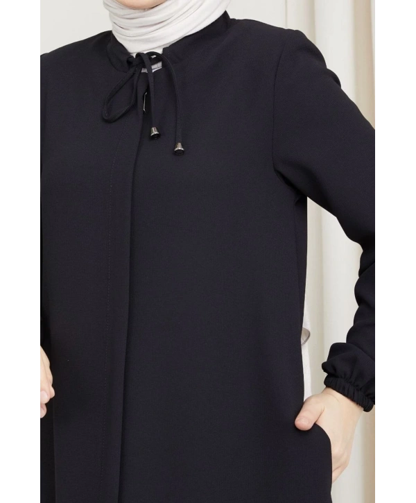 Salaş Kesim Yakası Bağcıklı Tesettür Ferace