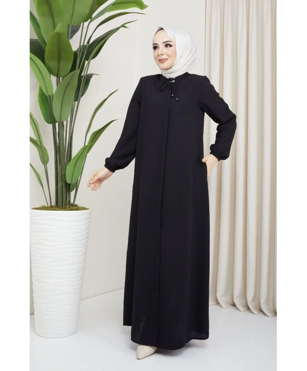 Salaş Kesim Yakası Bağcıklı Tesettür Ferace