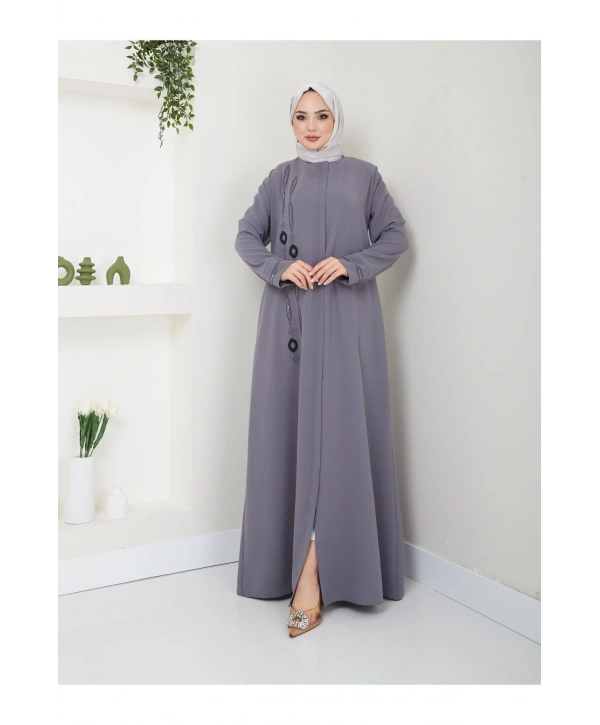 Taş Detaylı Büyük Beden Ferace