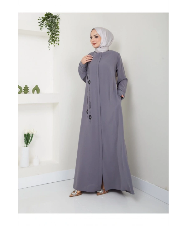 Taş Detaylı Büyük Beden Ferace