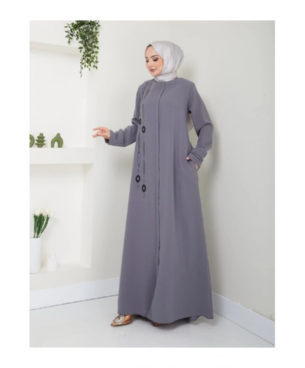 Taş Detaylı Büyük Beden Ferace