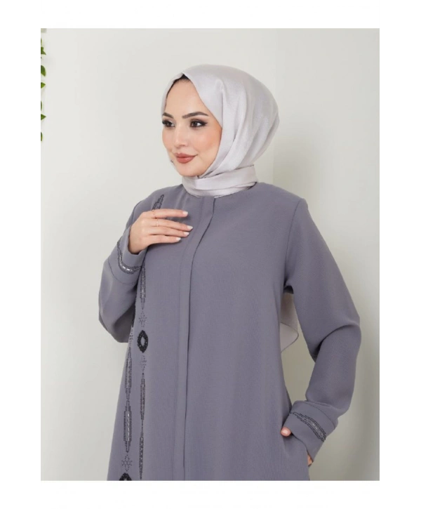 Taş Detaylı Büyük Beden Ferace