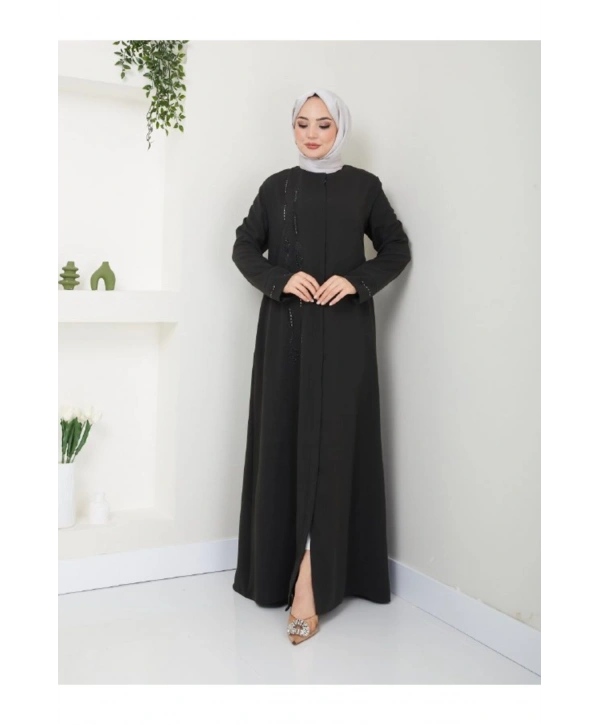 Taş Detaylı Büyük Beden Ferace