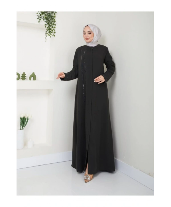 Taş Detaylı Büyük Beden Ferace