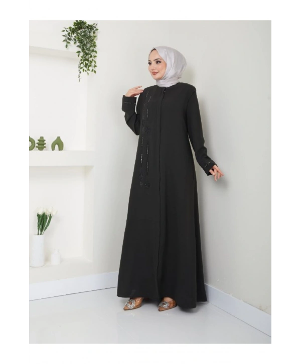 Taş Detaylı Büyük Beden Ferace