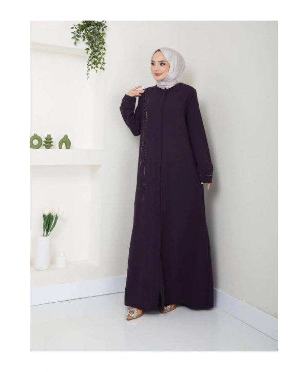 Taş Detaylı Büyük Beden Ferace