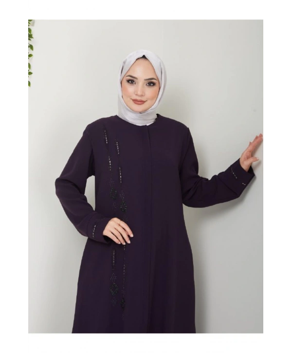 Taş Detaylı Büyük Beden Ferace