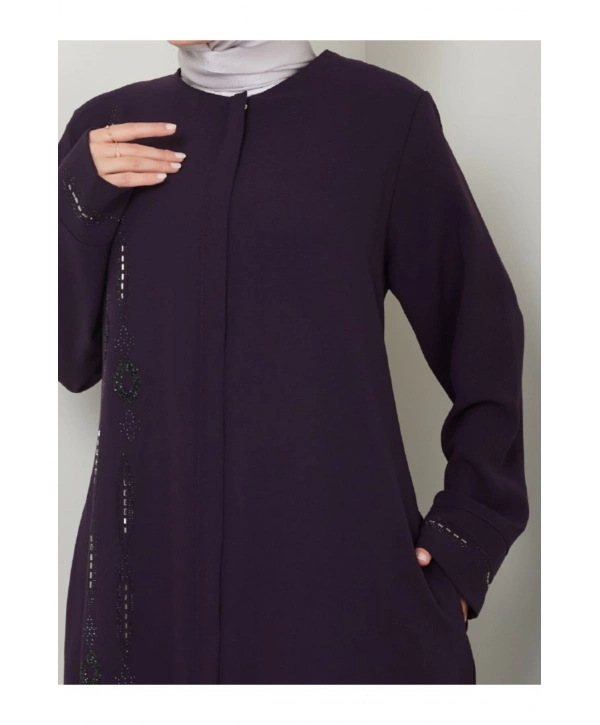 Taş Detaylı Büyük Beden Ferace