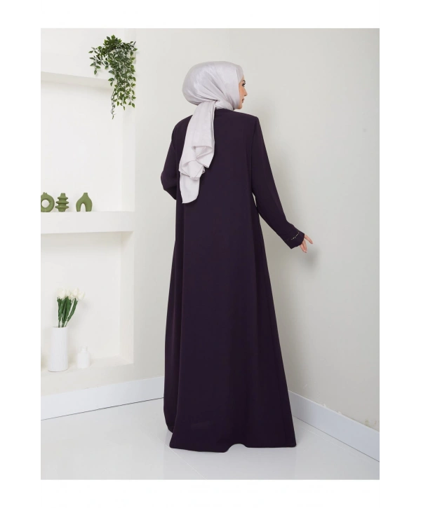 Taş Detaylı Büyük Beden Ferace