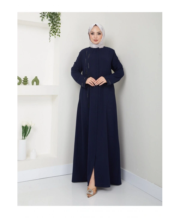 Taş Detaylı Büyük Beden Ferace