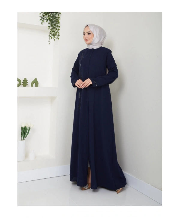 Taş Detaylı Büyük Beden Ferace