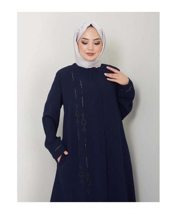 Taş Detaylı Büyük Beden Ferace