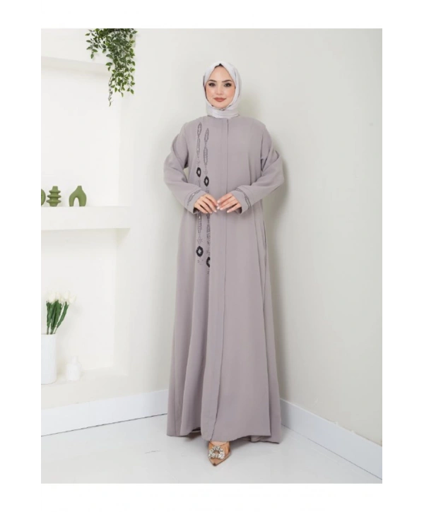 Taş Detaylı Büyük Beden Ferace