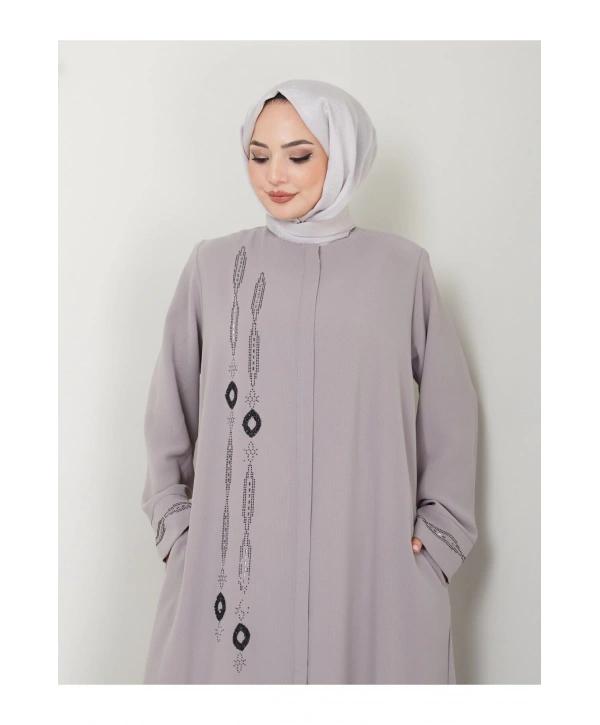 Taş Detaylı Büyük Beden Ferace