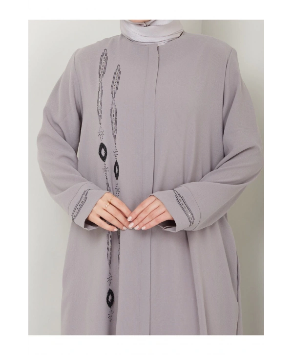 Taş Detaylı Büyük Beden Ferace