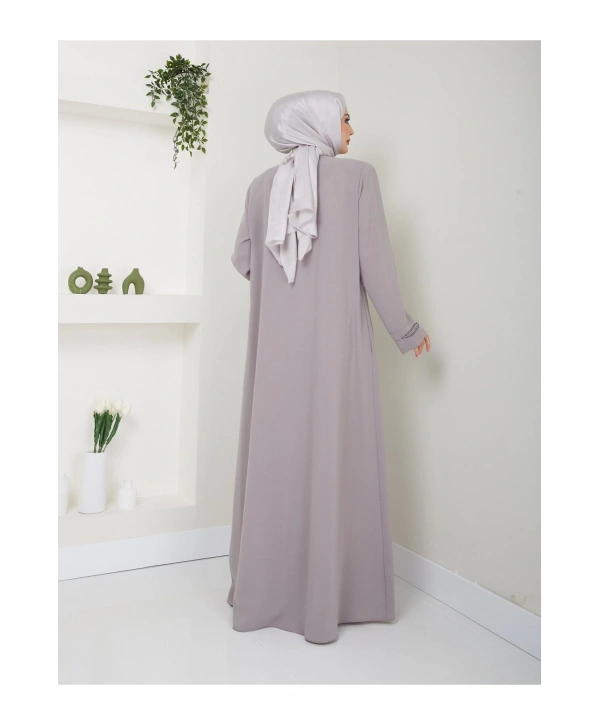 Taş Detaylı Büyük Beden Ferace