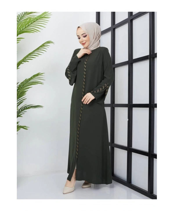 Büyük Beden Taş Detaylı Ferace