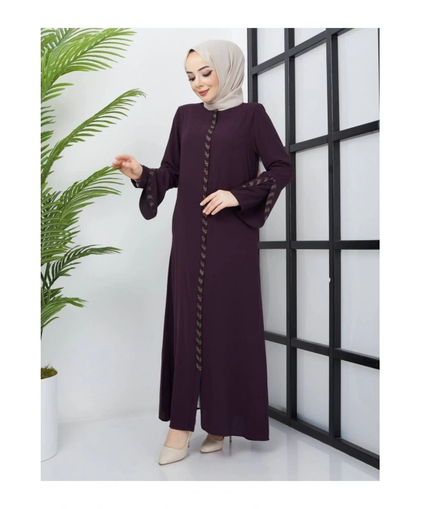 Büyük Beden Taş Detaylı Ferace