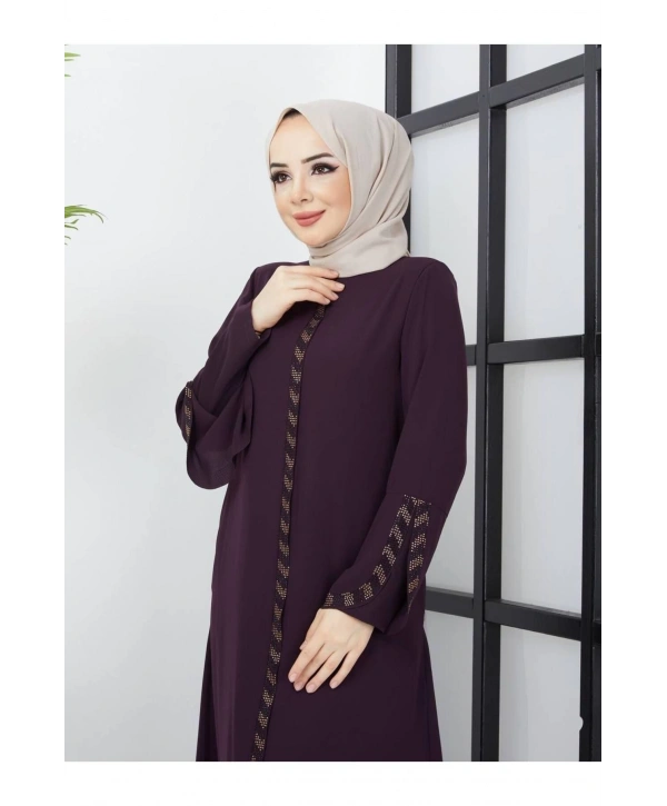 Büyük Beden Taş Detaylı Ferace