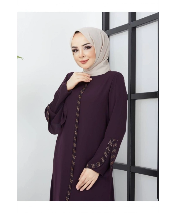 Büyük Beden Taş Detaylı Ferace