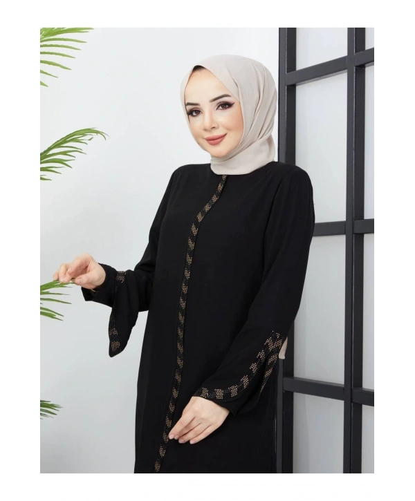 Büyük Beden Taş Detaylı Ferace