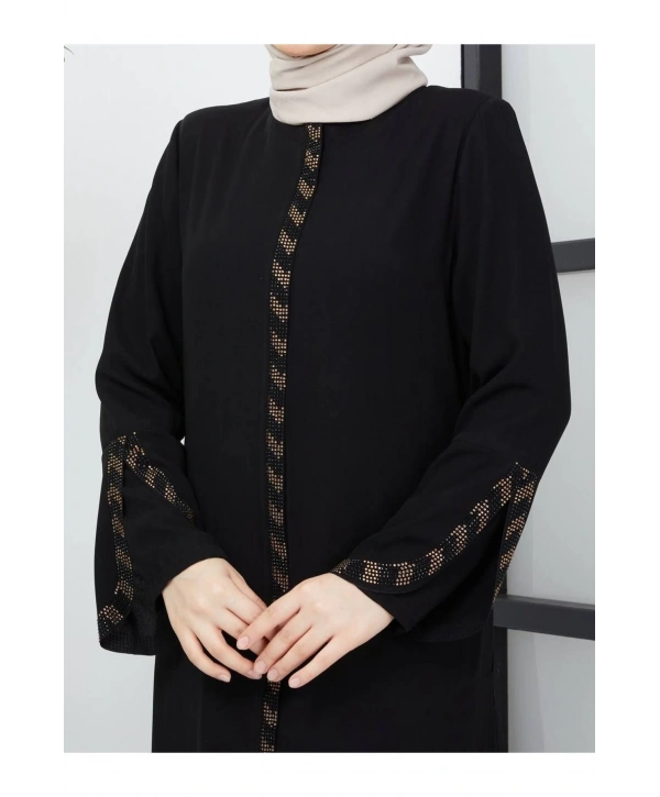 Büyük Beden Taş Detaylı Ferace