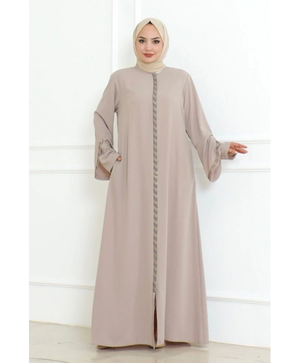 Büyük Beden Taş Detaylı Ferace