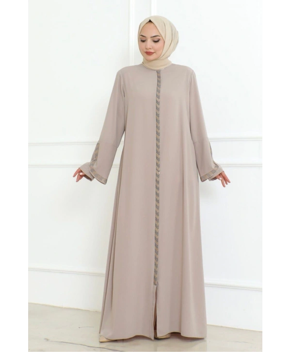 Büyük Beden Taş Detaylı Ferace