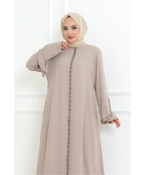 Büyük Beden Taş Detaylı Ferace